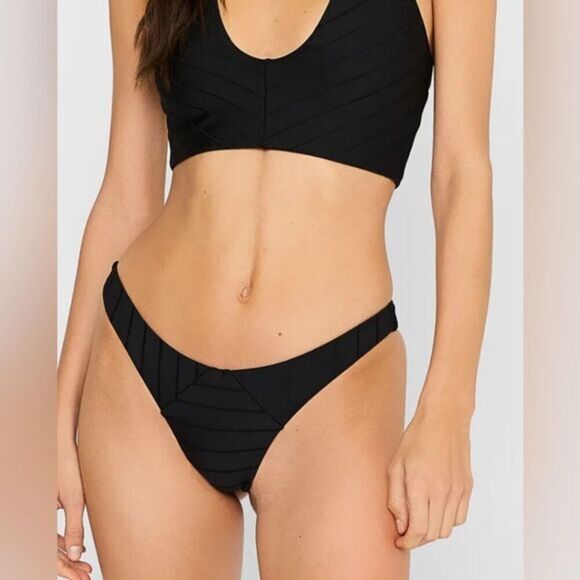 NWOT Beach Bunny Sydney Black High Leg Ribbed Bikini Bottom - Size XL - Picture 1 of 8